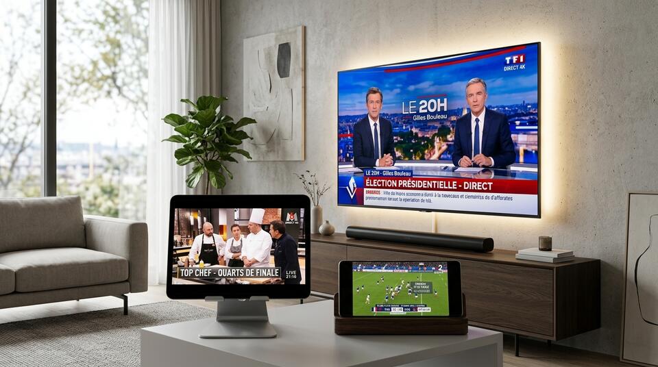 Utilisation multi-écrans d'un abonnement IPTV 4K France sur Smart TV, tablette et smartphone