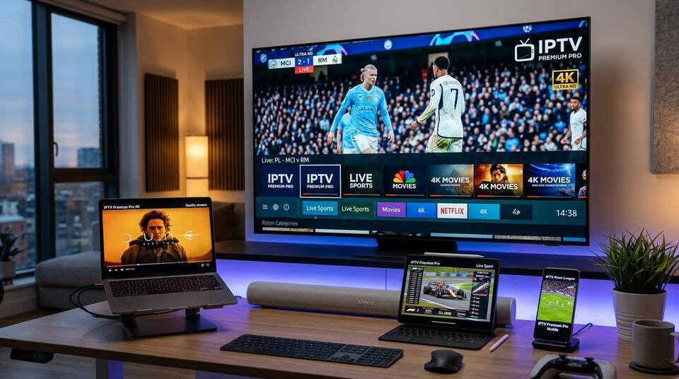 Compatibilité multi-appareils d'un abonnement IPTV Premium Pro sur Smart TV, ordinateur, tablette et smartphone